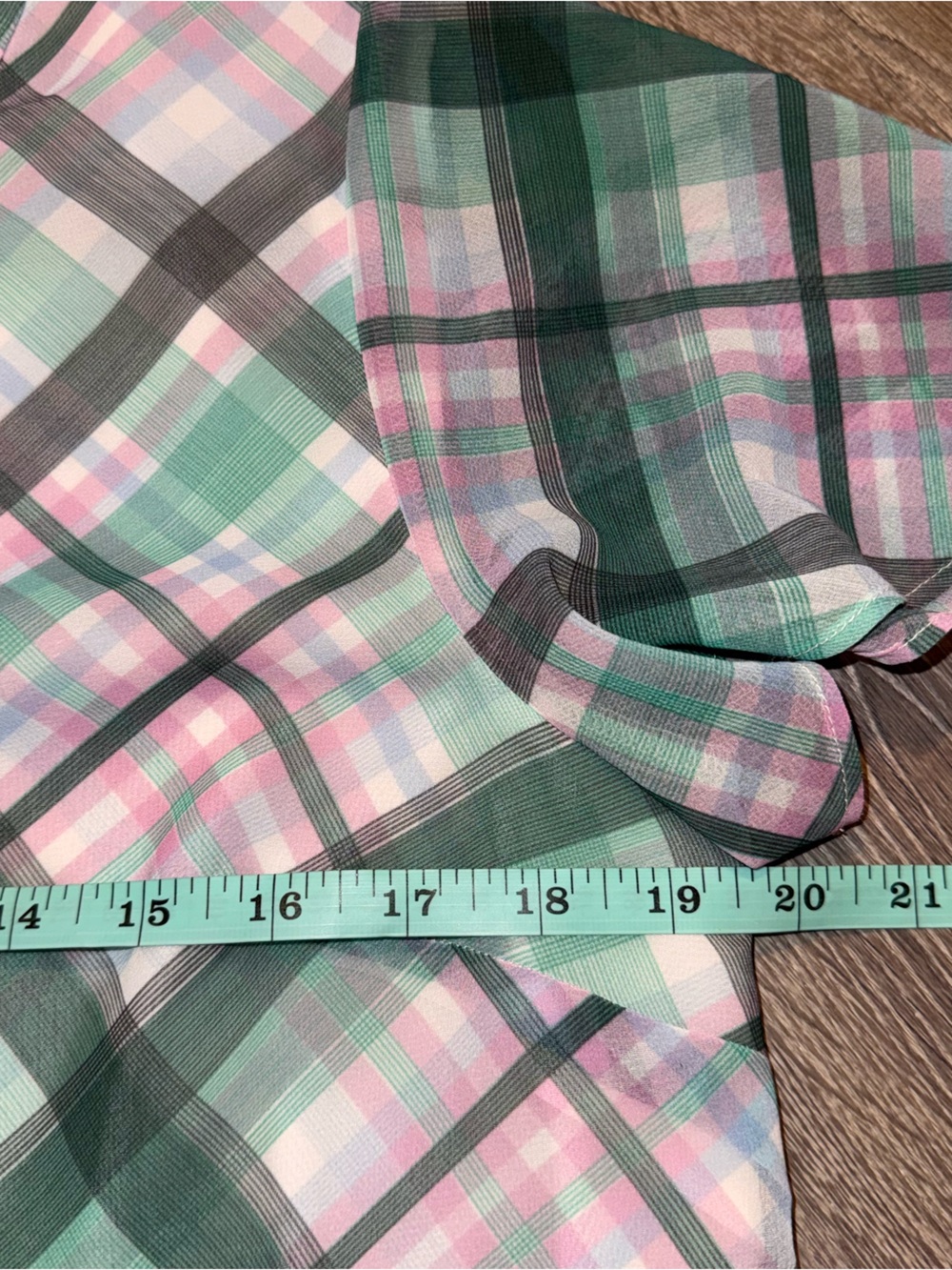 Ann Taylor Green Pink Plaid Drop Waist Short Sleeve chiffon lightweight Dress 8 - Picture 12 of 14